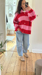 Gestreifte Strickjacke in Pink & Rot